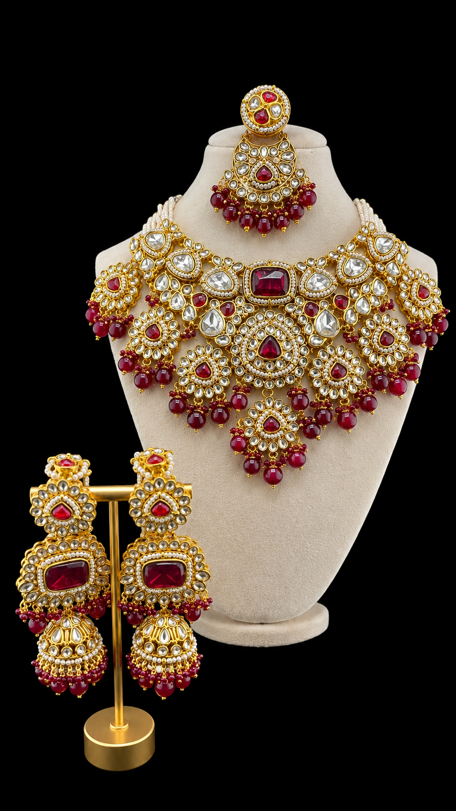 KUNDEN BRIDAL SET BURGUNDY GOLD