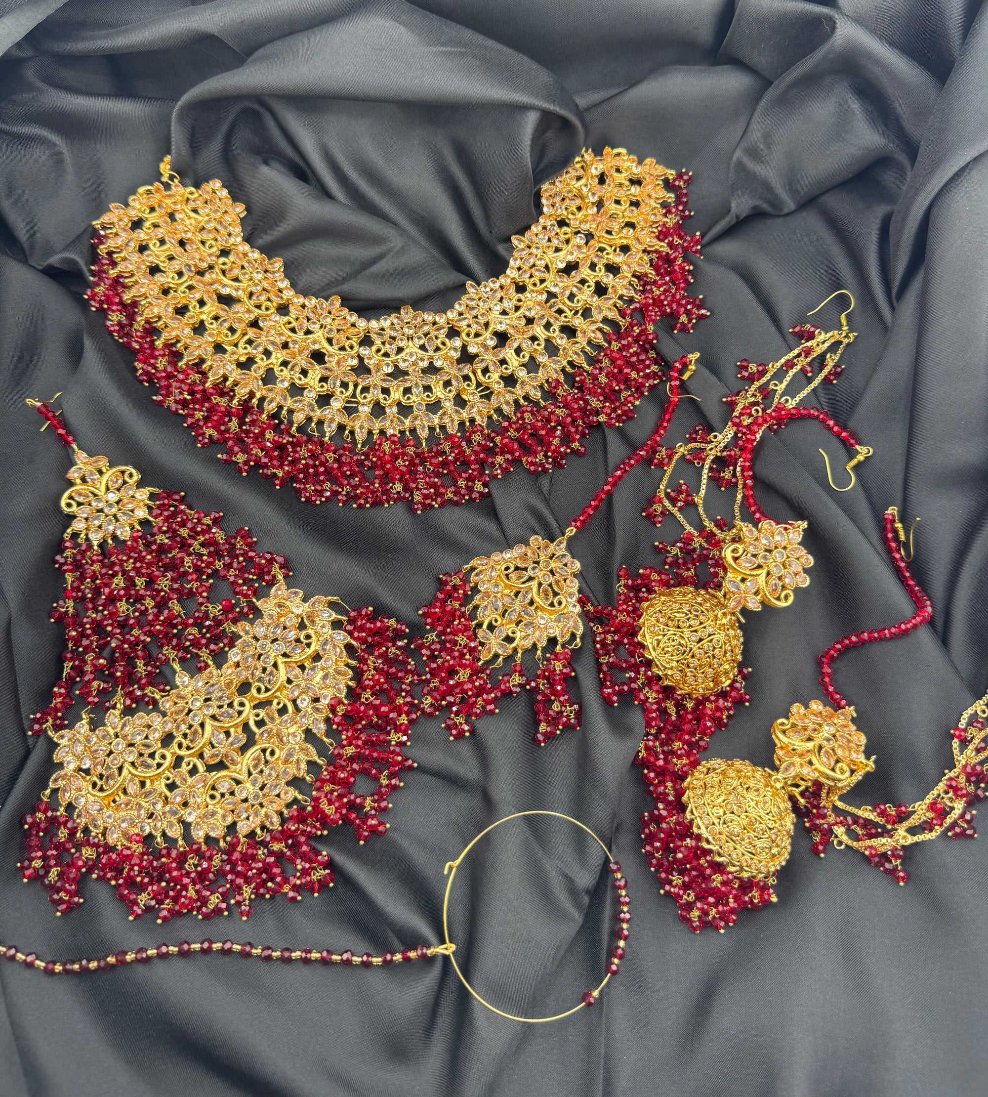 Mehr GoldPlated Bridal Set Maroon