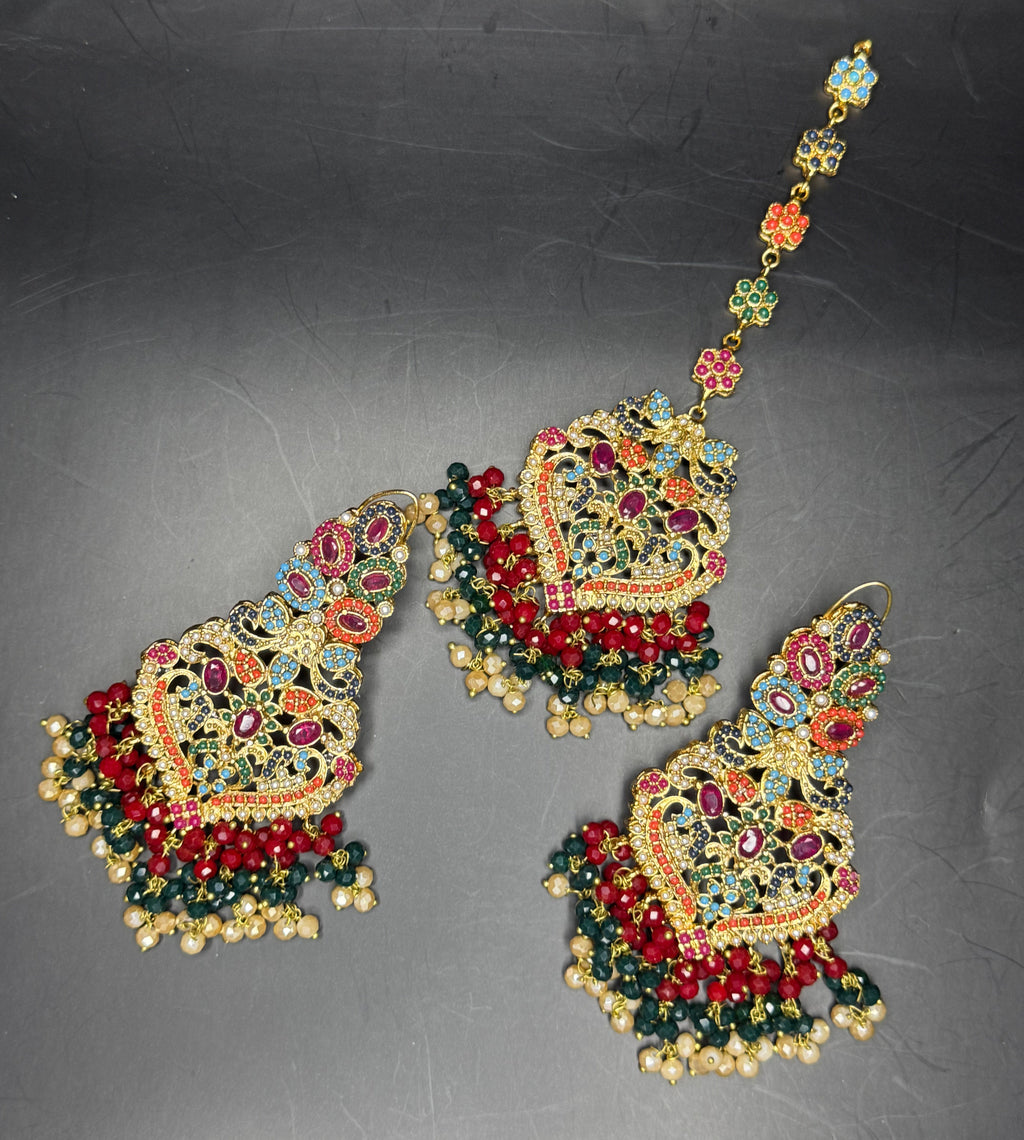 NAURATAN EARINGS WITH TIKKA