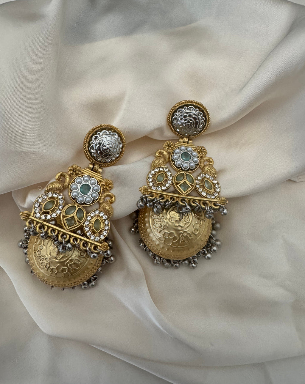Antique Gold Silver Jhumka Earrings