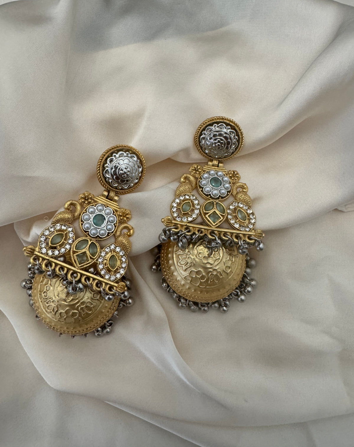 Antique Gold Silver Jhumka Earrings
