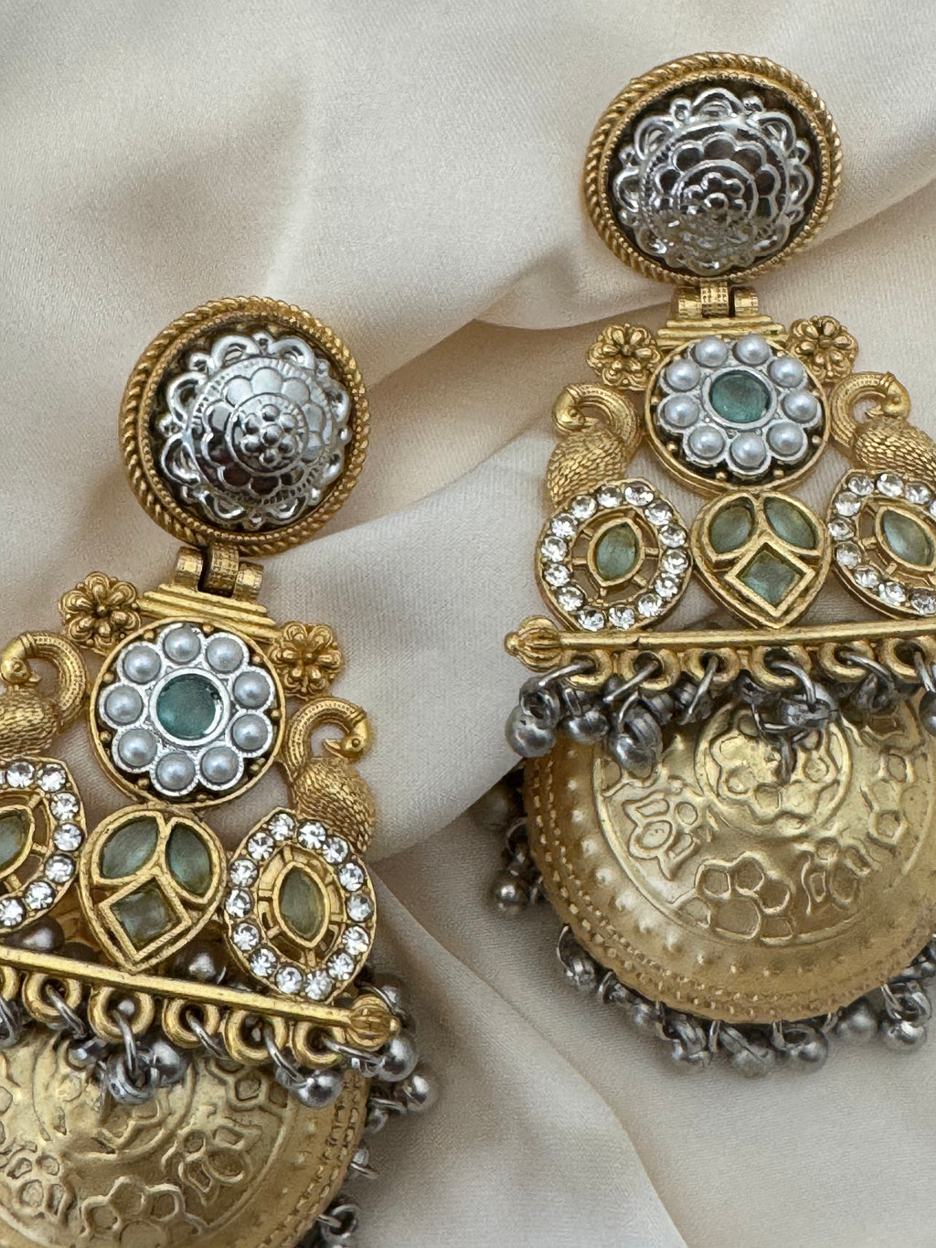 Antique Gold Silver Jhumka Earrings