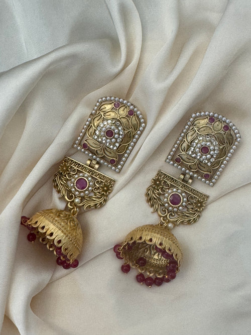 Antique Gold Temple Jhumka Earrings