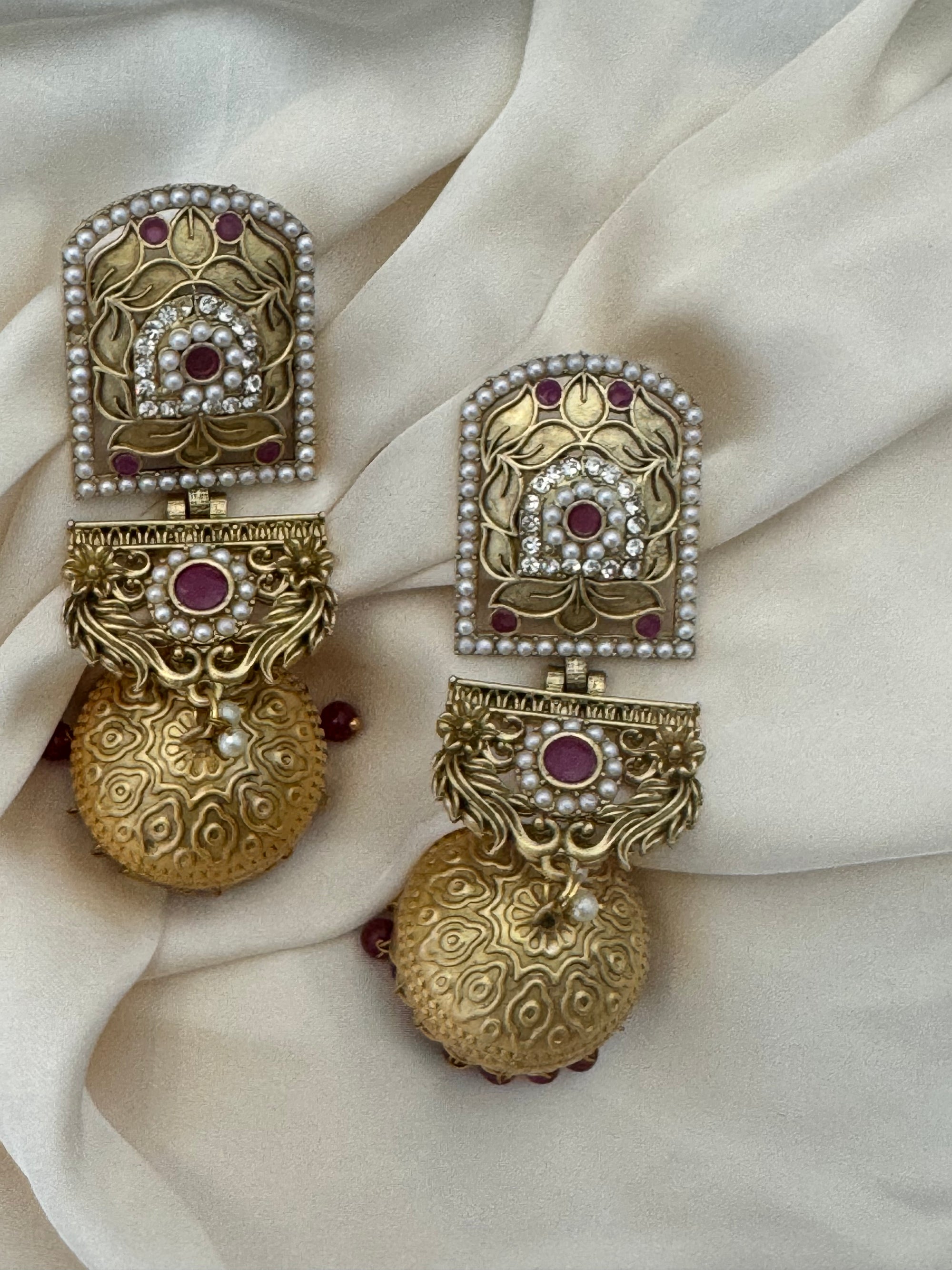 Antique Gold Temple Jhumka Earrings