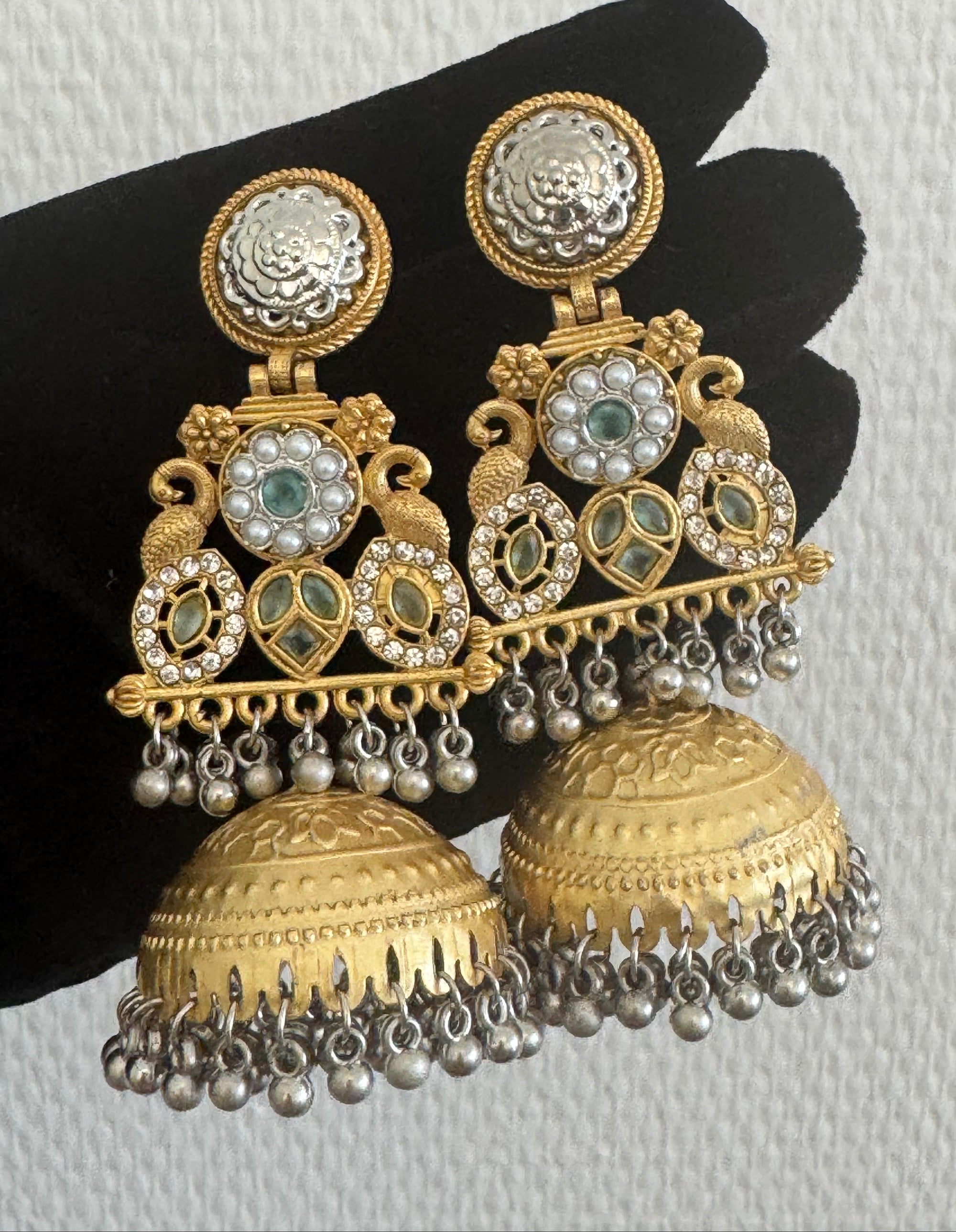 Antique Gold Silver Jhumka Earrings