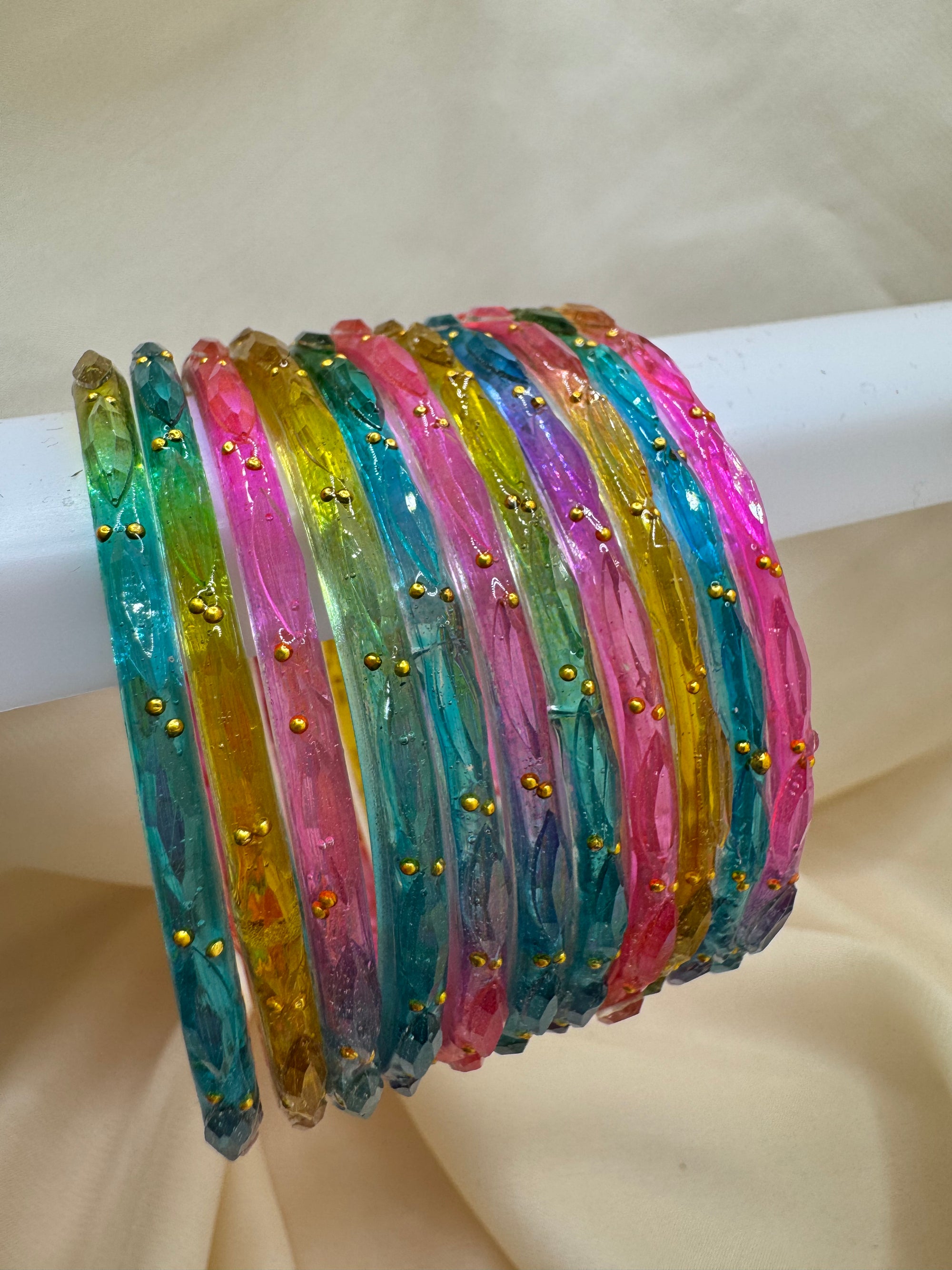 RAIN DROP GLASS BANGLES GOLDEN DOTS
