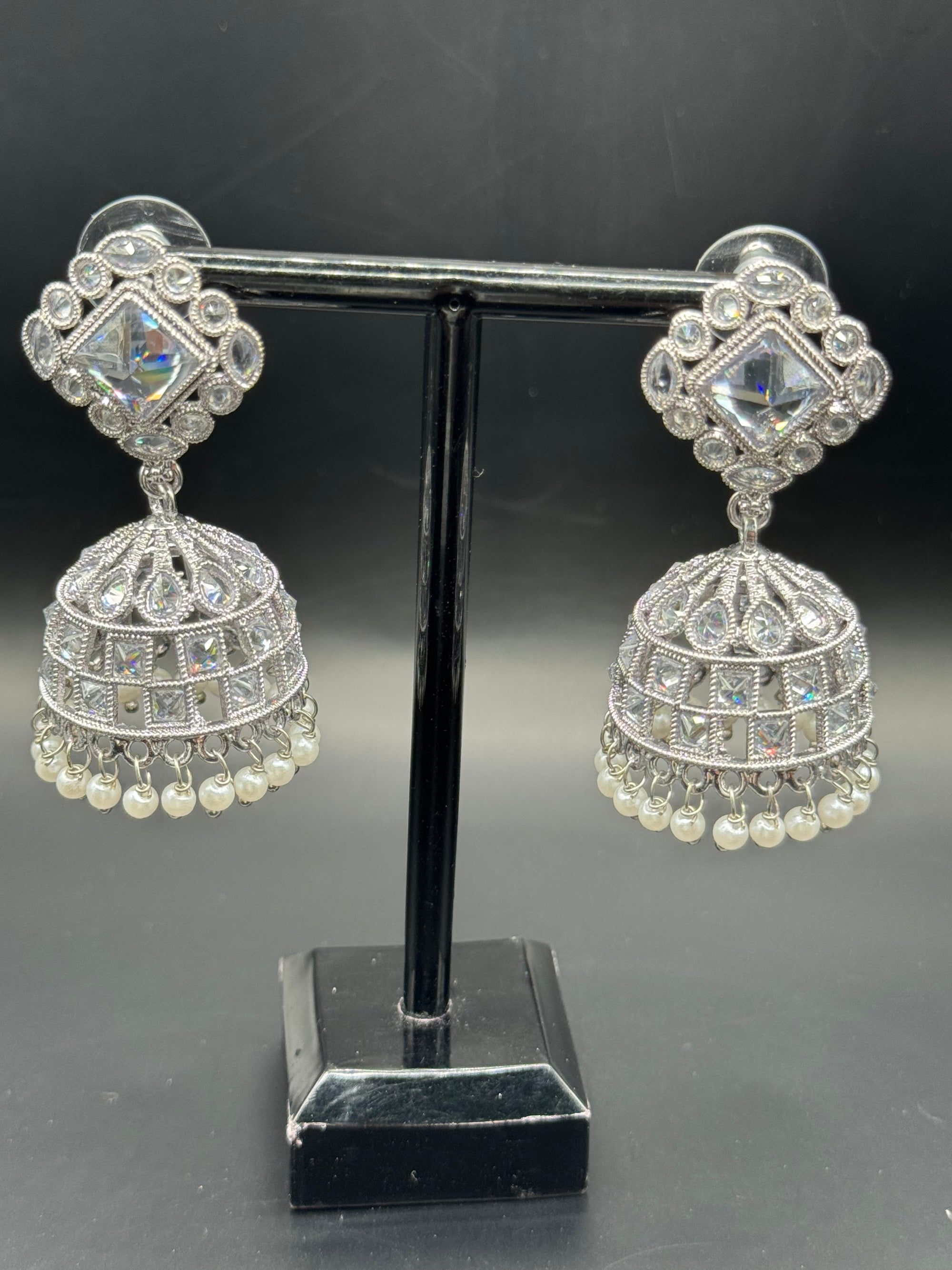 Zircon Silver Jhumka Earrings