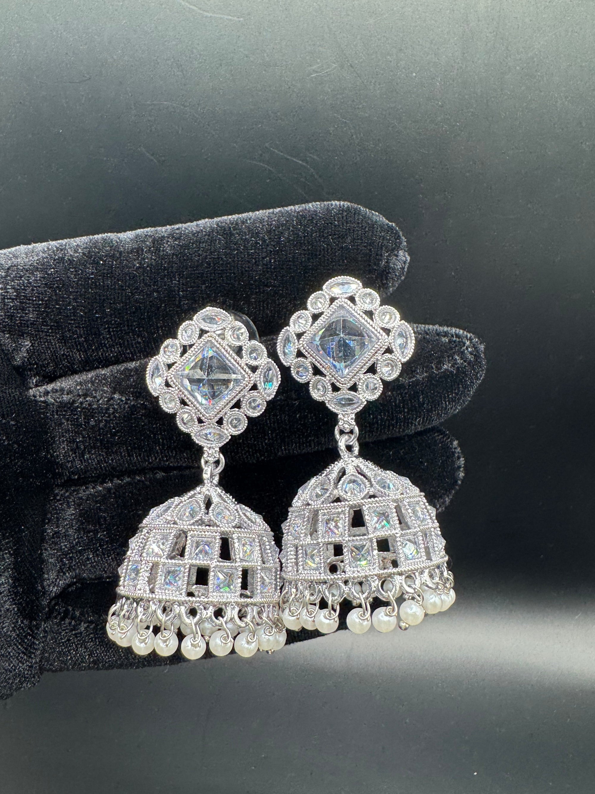 Zircon Silver Jhumka Earrings