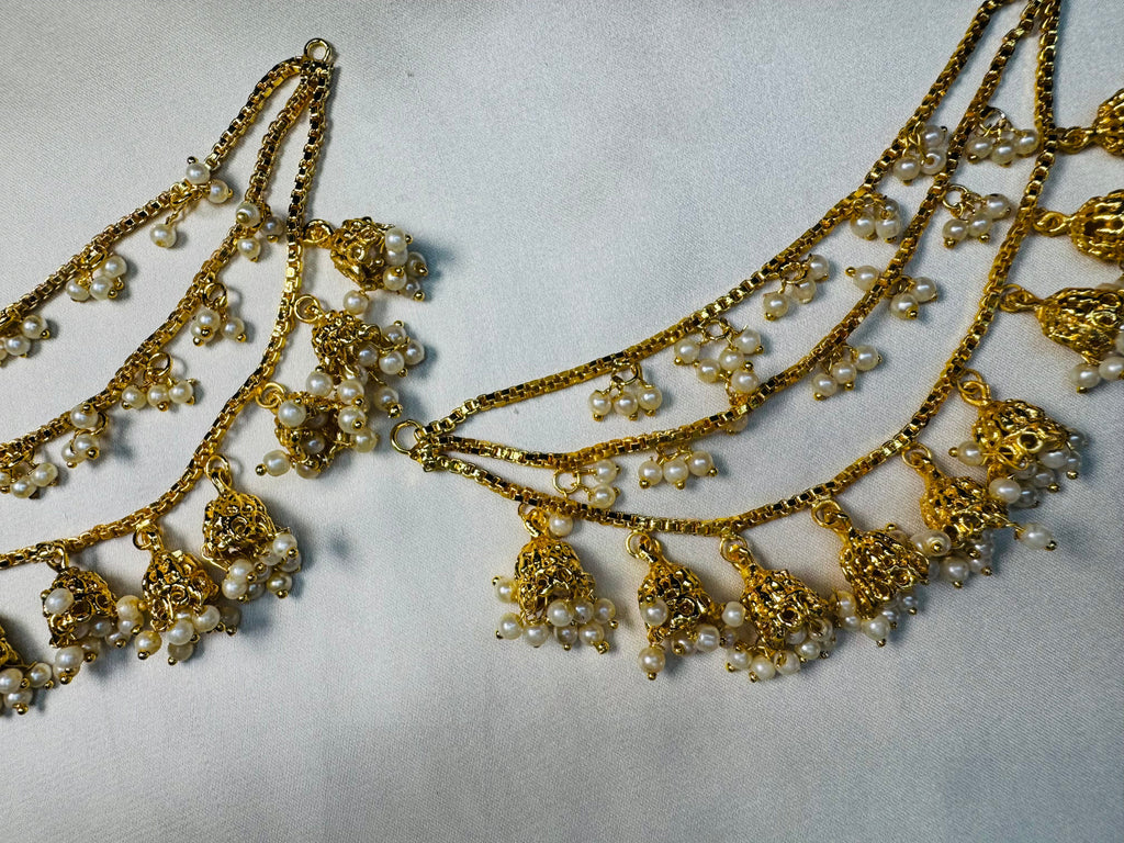 Gold Triple-Layer Jhumki  Sahare