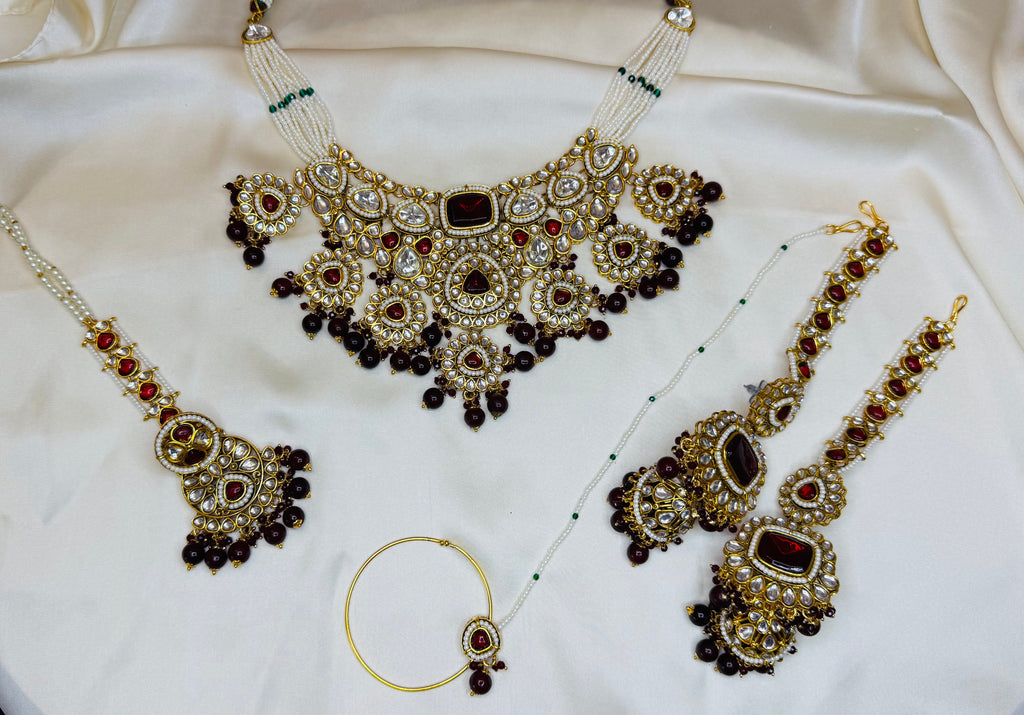 KUNDEN BRIDAL SET BURGUNDY GOLD