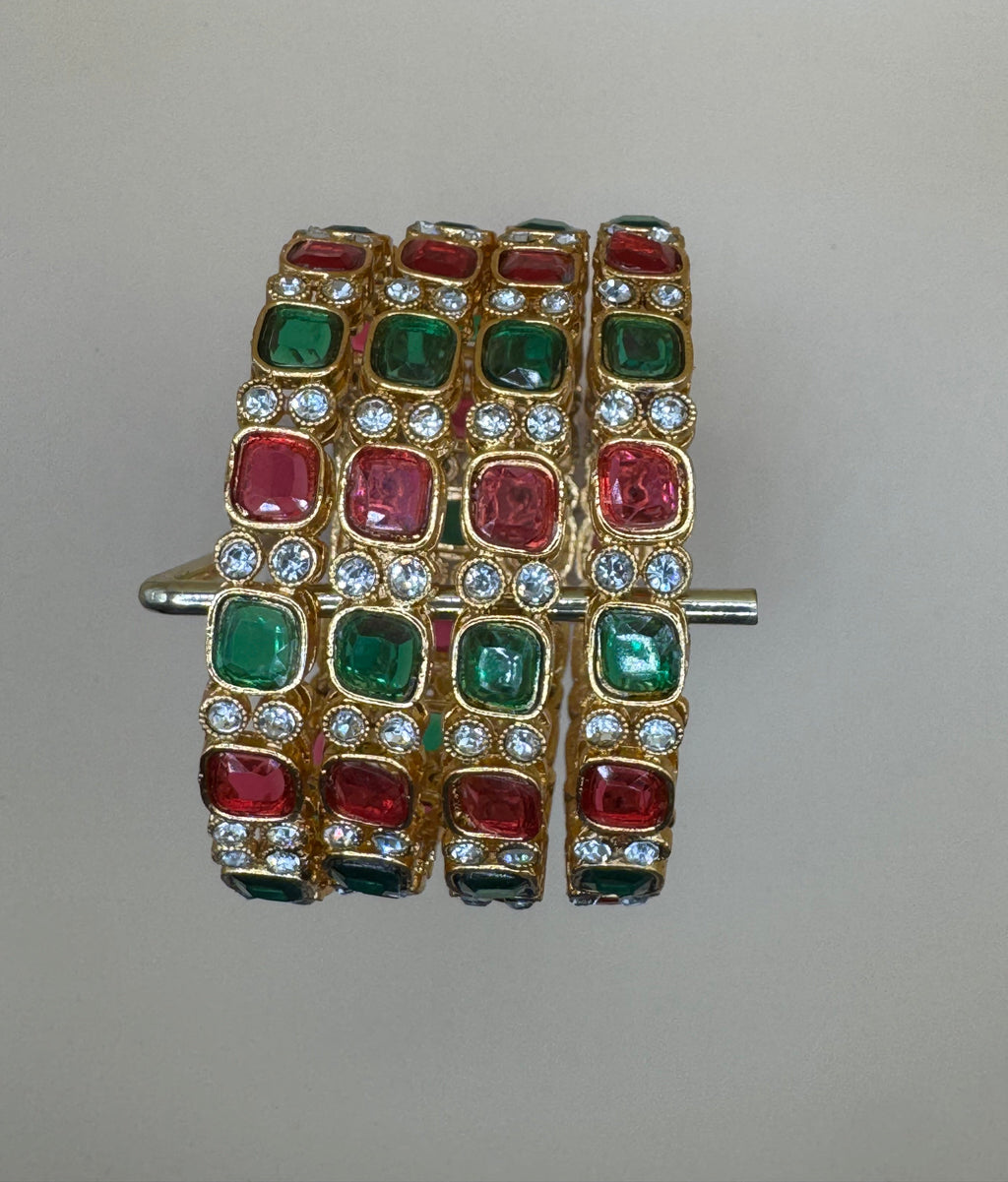 RUBY AND GREEN STONE BANGLES