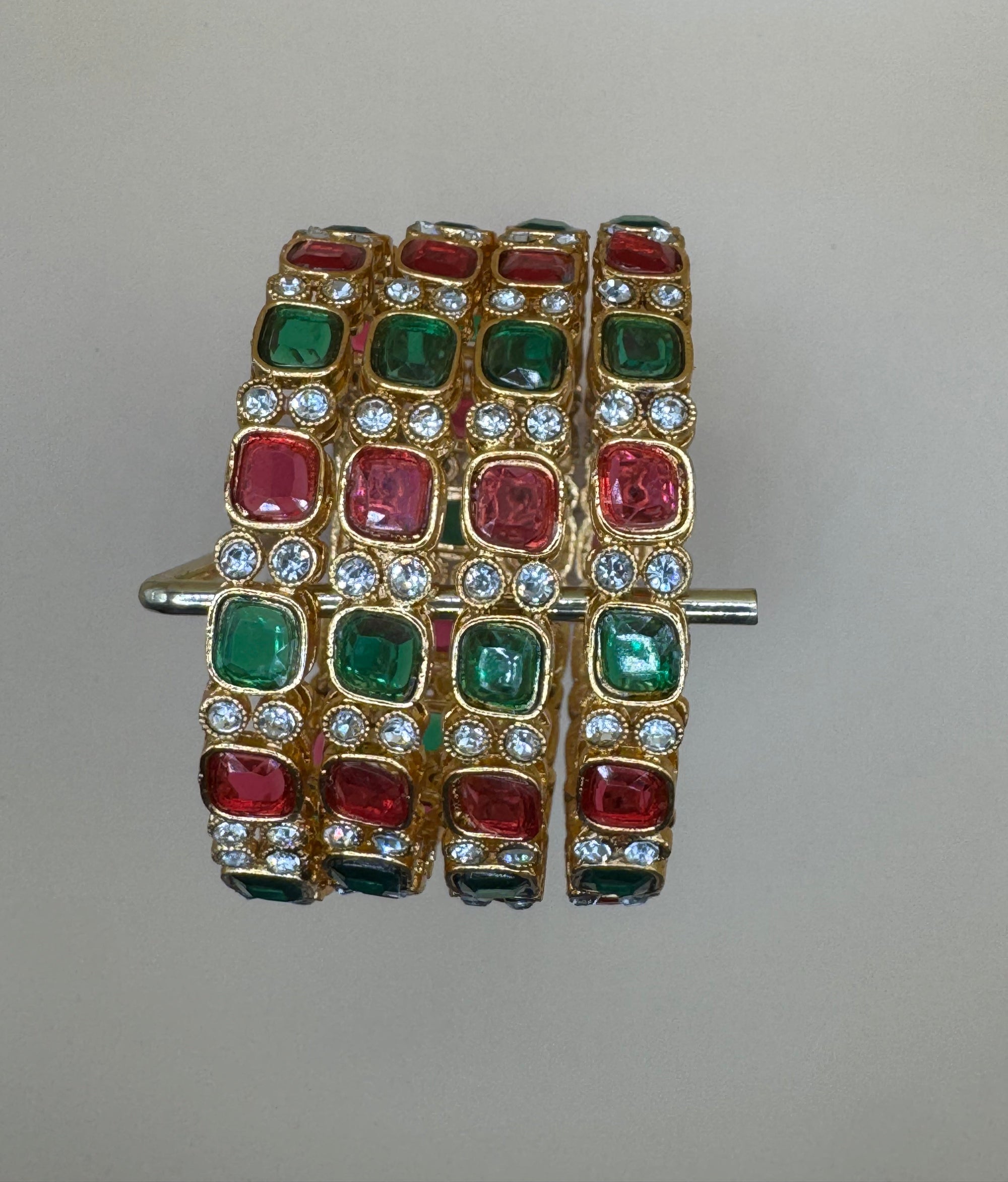 RUBY AND GREEN STONE BANGLES