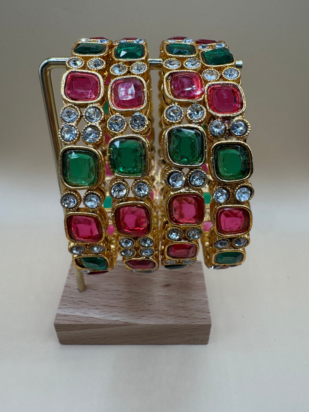 RUBY AND GREEN STONE BANGLES