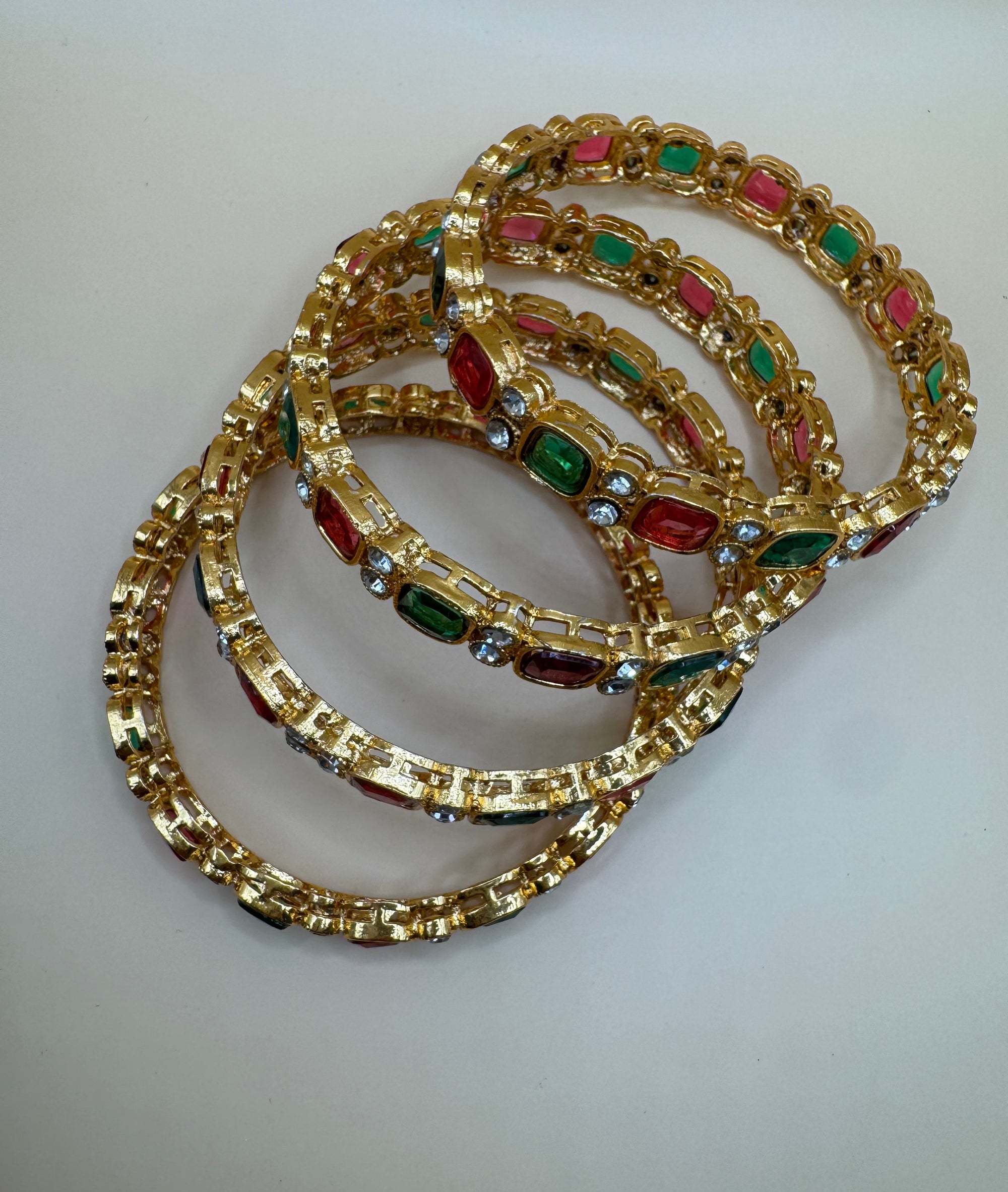 RUBY AND GREEN STONE BANGLES