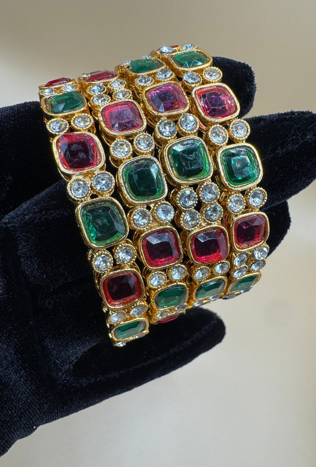 RUBY AND GREEN STONE BANGLES