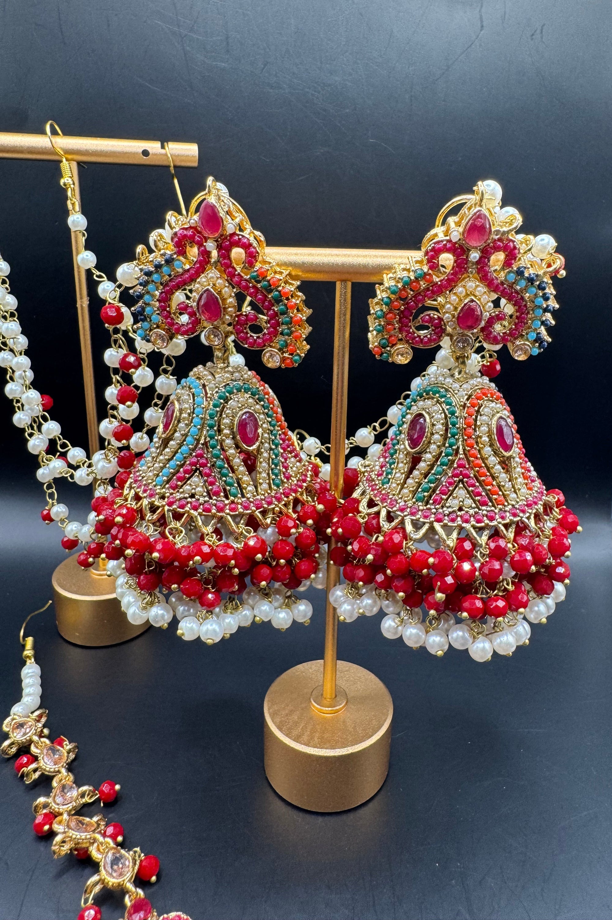 JHUMKA WITH TIKKA  RED