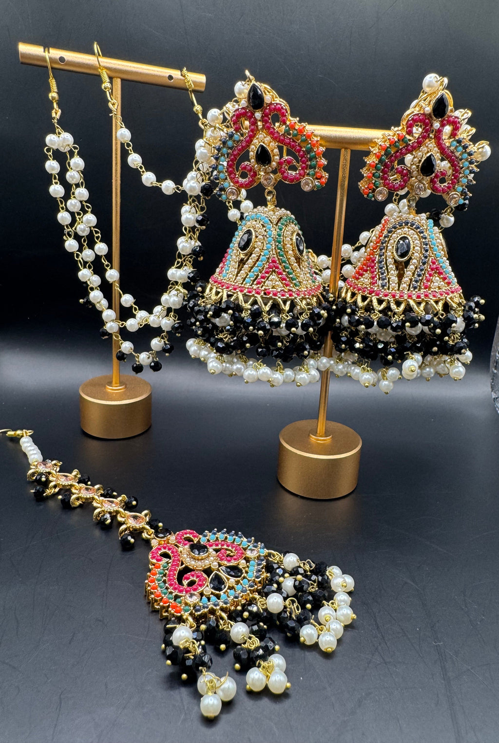 JHUMKA WITH TIKKA  BLACK
