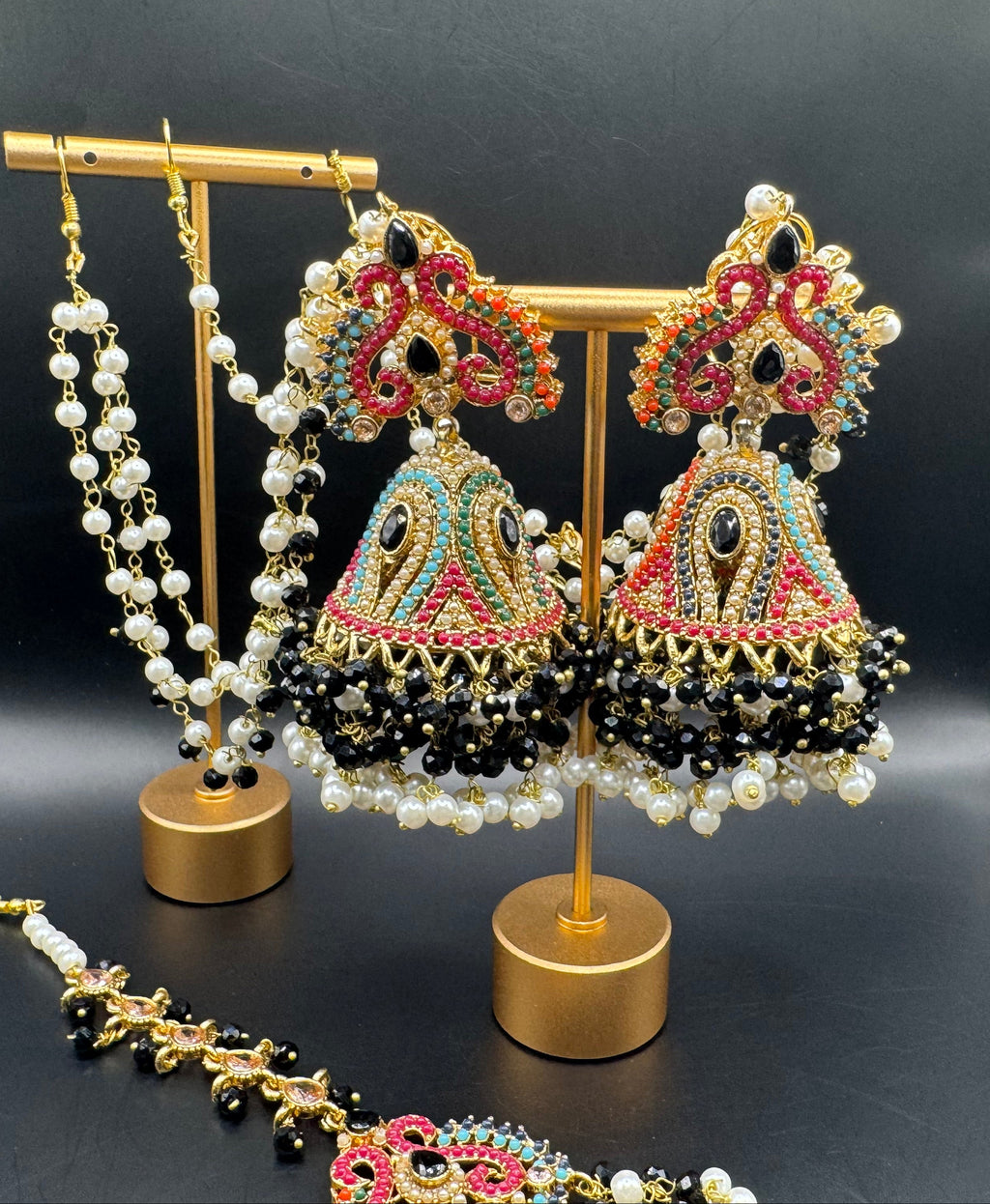 JHUMKA WITH TIKKA  BLACK