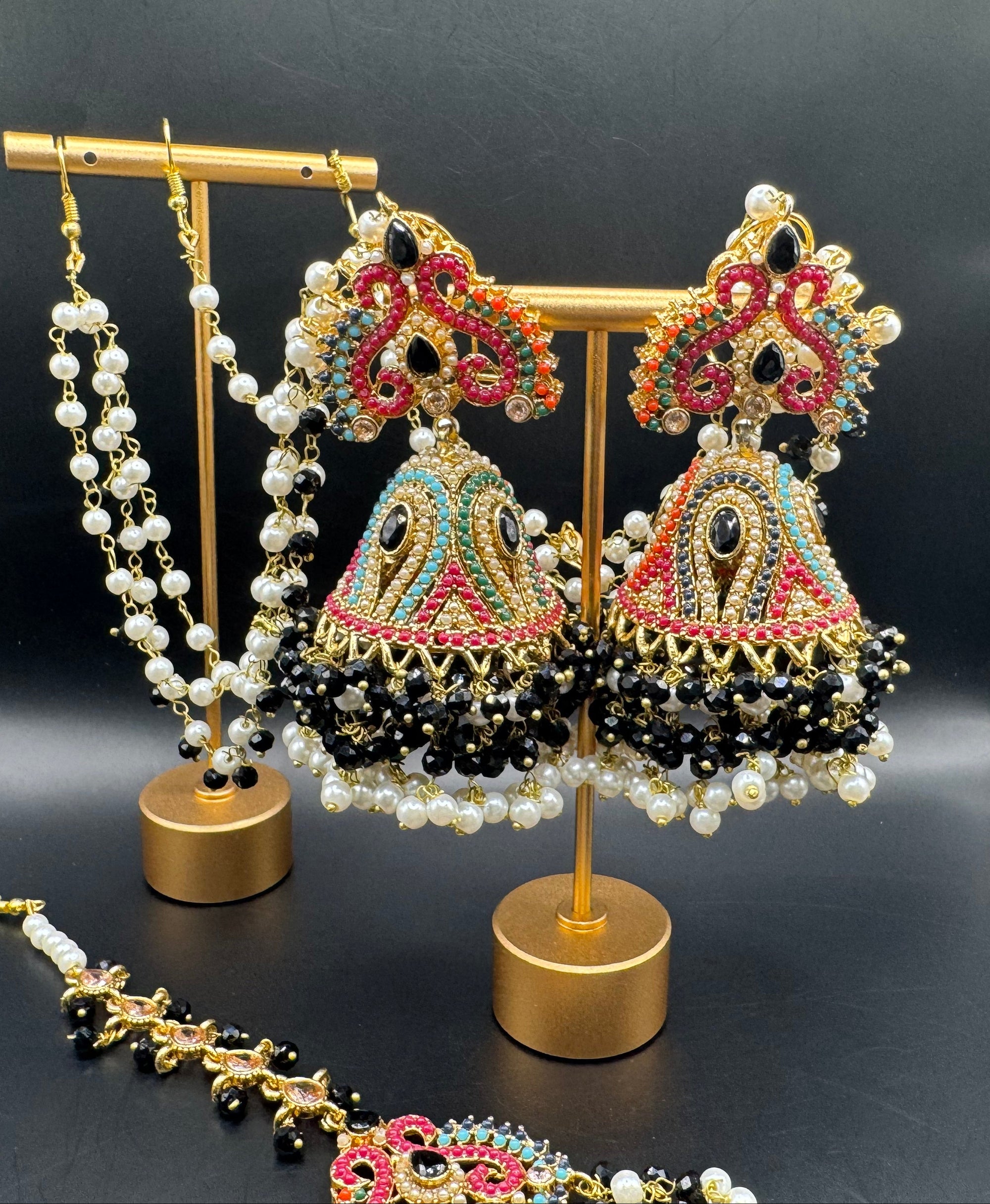 JHUMKA WITH TIKKA  BLACK