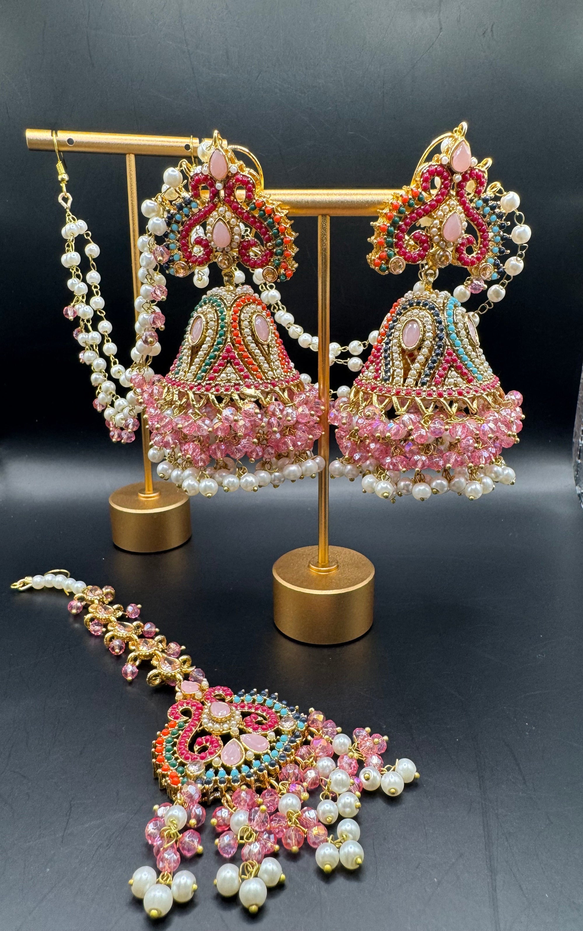 JHUMKA WITH TIKKA PINK