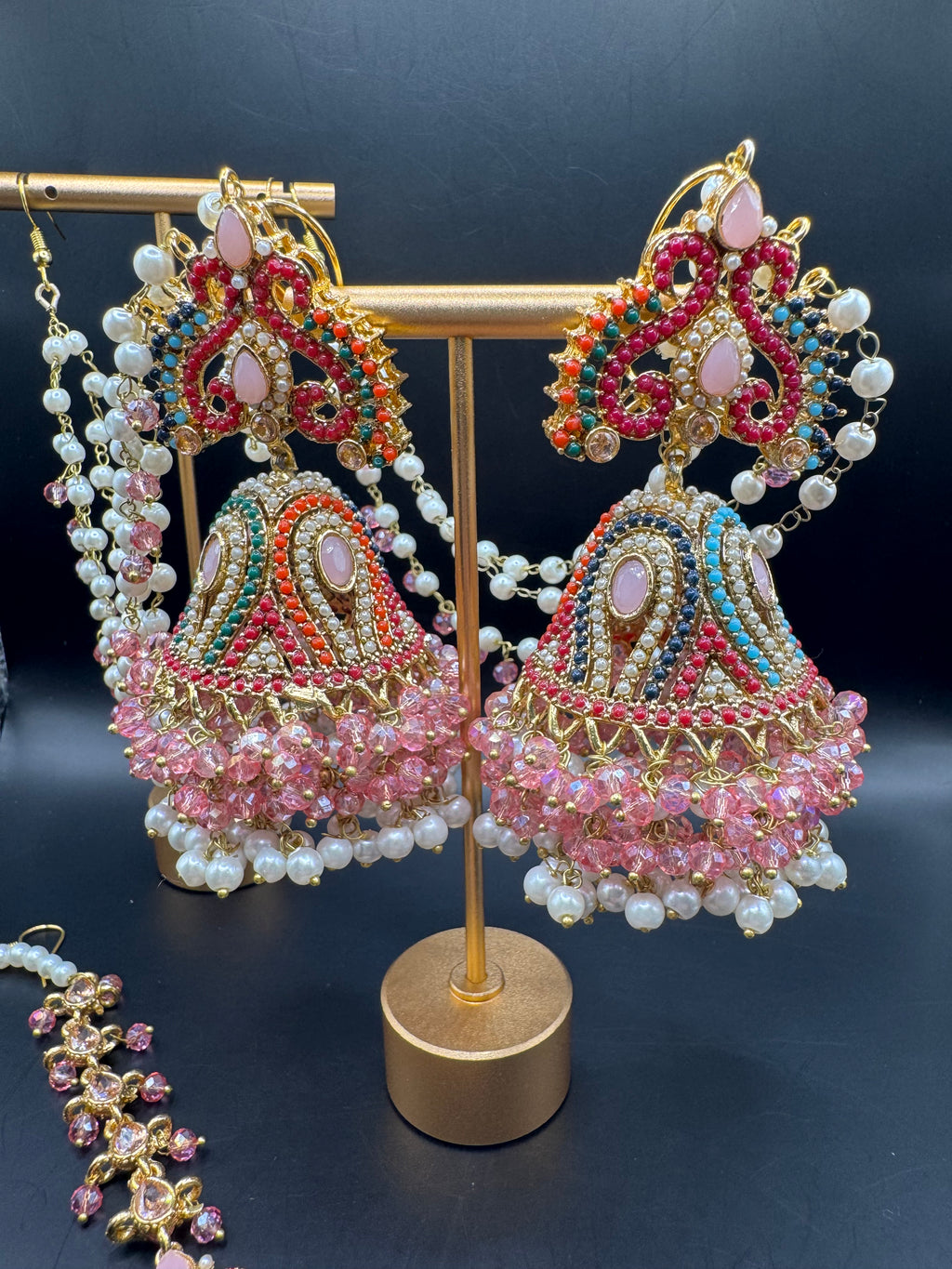 JHUMKA WITH TIKKA PINK